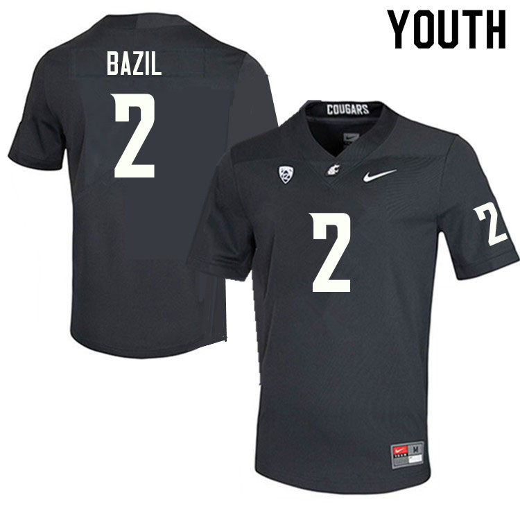 Youth #2 Jouvensly Bazil Washington State Cougars College Football Jerseys Sale-Charcoal